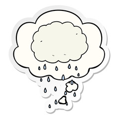cartoon rain cloud and thought bubble as a printed sticker