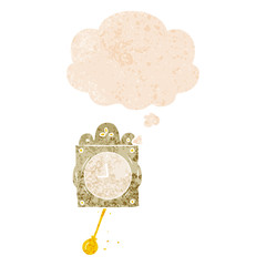 cartoon ticking clock and thought bubble in retro textured style