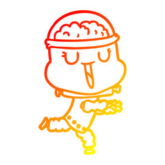warm gradient line drawing happy cartoon robot running