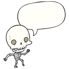 Obraz na płótnie Canvas cute cartoon dancing skeleton and speech bubble