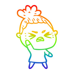 rainbow gradient line drawing cartoon angry woman