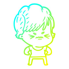cold gradient line drawing cartoon frustrated woman
