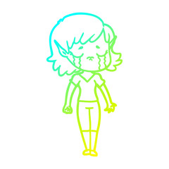 cold gradient line drawing crying cartoon elf girl