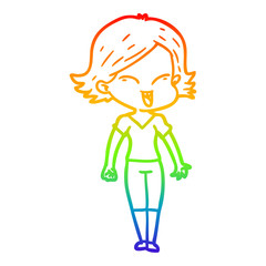 rainbow gradient line drawing happy cartoon girl