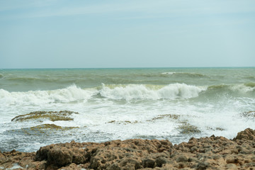 Sun of summer time on sky and sand of beach, landscape