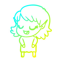 cold gradient line drawing happy cartoon elf girl