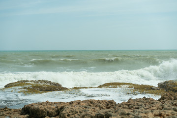 Sun of summer time on sky and sand of beach, landscape