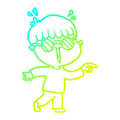 cold gradient line drawing cartoon boy wearing spectacles