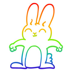rainbow gradient line drawing happy cartoon rabbit