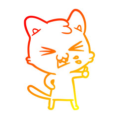 warm gradient line drawing cartoon cat hissing