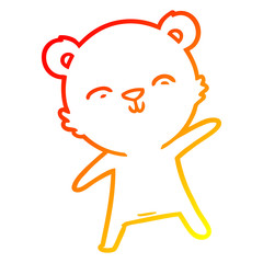 warm gradient line drawing happy cartoon polar bear pointing