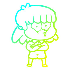 cold gradient line drawing cartoon whistling girl