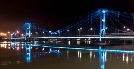  Suspension bridge at night in the city of Santa Fe, Argentina.