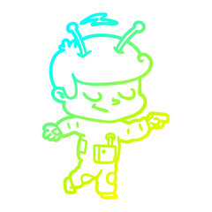 cold gradient line drawing friendly cartoon spaceman pointing