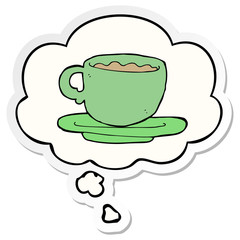 cartoon cup of tea and thought bubble as a printed sticker