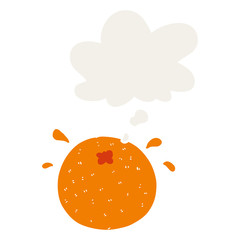 cartoon orange and thought bubble in retro style