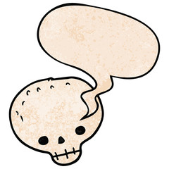 cartoon skull and speech bubble in retro texture style