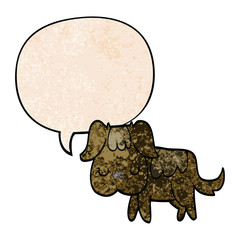 cartoon dog and speech bubble in retro texture style