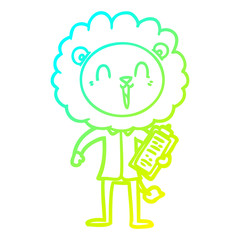 cold gradient line drawing laughing lion cartoon