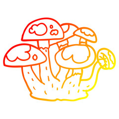 warm gradient line drawing cartoon mushrooms