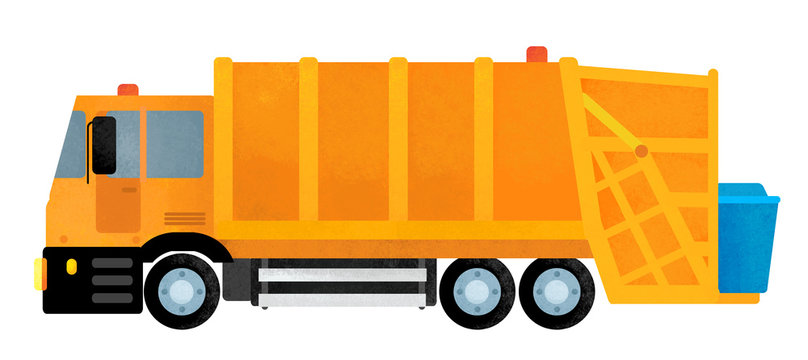 cartoon happy and funny garbage truck on white background illustration for children