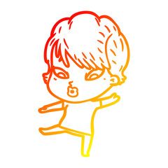 warm gradient line drawing cartoon woman