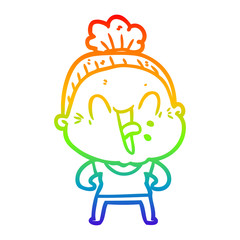 rainbow gradient line drawing cartoon happy old woman
