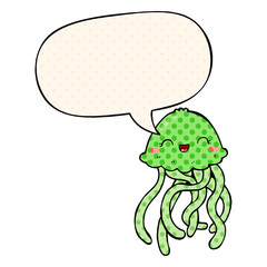 cute cartoon jellyfish and speech bubble in comic book style