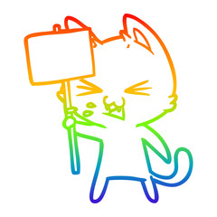 rainbow gradient line drawing cartoon cat protesting