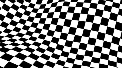 Fototapeta premium Optical illusion wave. Chess waves board. Abstract 3d black and white illusions. Horizontal lines stripes pattern or background with wavy distortion effect. Vector illustration.