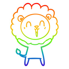 rainbow gradient line drawing laughing lion cartoon