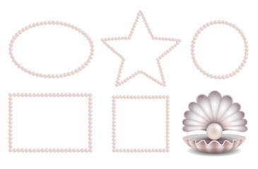 Set pink pearl decorative frames  and pearl in the shell illustration vector