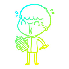 cold gradient line drawing laughing cartoon man