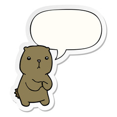 cartoon worried bear and speech bubble sticker