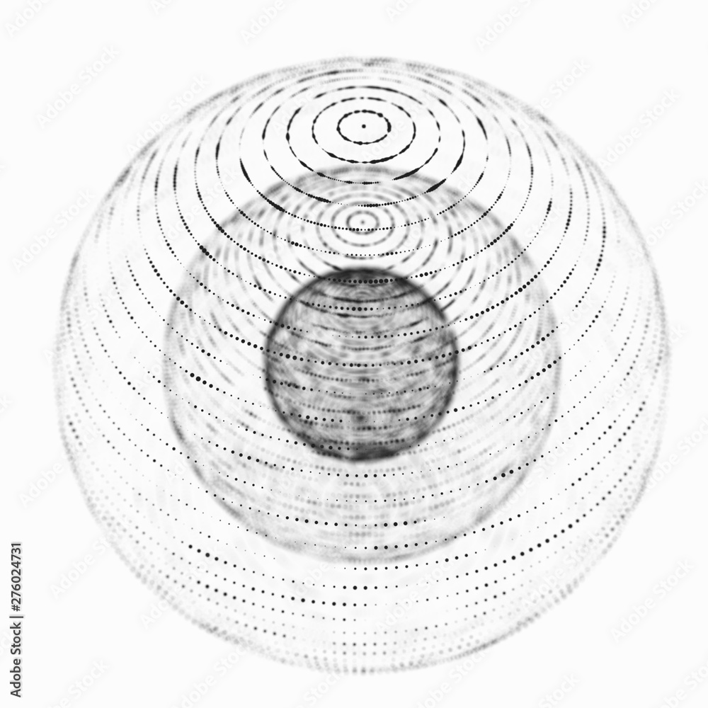 Poster sphere particles. abstract 3d sphere made of points. futuristic technology style. sphere particles. 