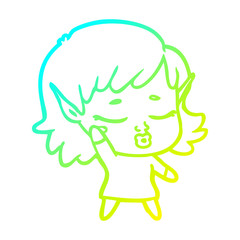 cold gradient line drawing pretty cartoon elf girl