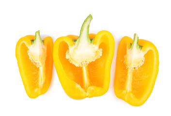 Fototapeta na wymiar Cut yellow bell pepper isolated on white, top view