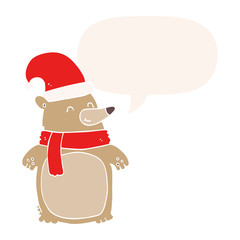 cartoon christmas bear and speech bubble in retro style