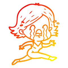 warm gradient line drawing cartoon woman crying
