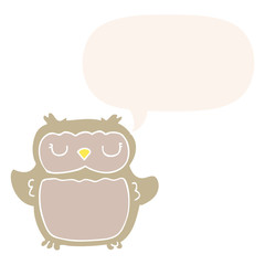 cartoon owl and speech bubble in retro style