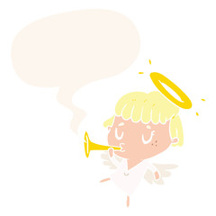 cute cartoon angel and speech bubble in retro style