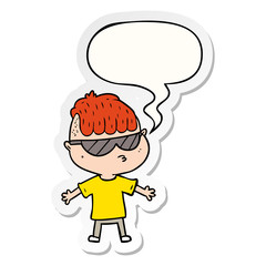 cartoon boy wearing sunglasses and speech bubble sticker