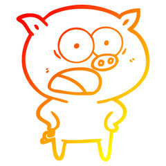 warm gradient line drawing cartoon pig shouting