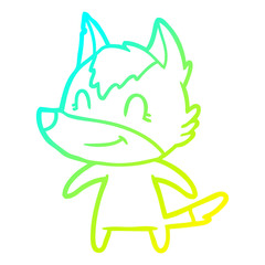 cold gradient line drawing friendly cartoon wolf