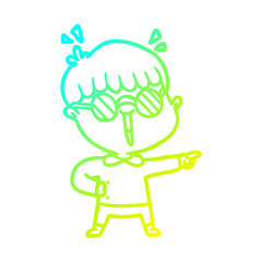 cold gradient line drawing cartoon boy wearing spectacles