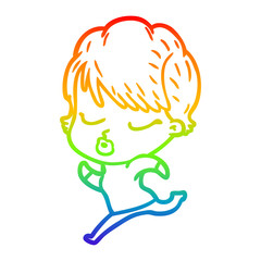 rainbow gradient line drawing cartoon woman with eyes shut