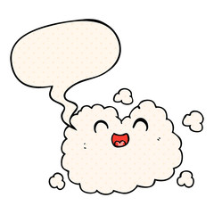 cartoon happy smoke cloud and speech bubble in comic book style
