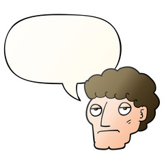 cartoon bored man and speech bubble in smooth gradient style