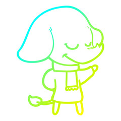cold gradient line drawing cartoon smiling elephant wearing scarf