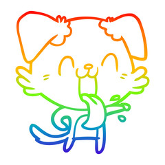 rainbow gradient line drawing cartoon panting dog